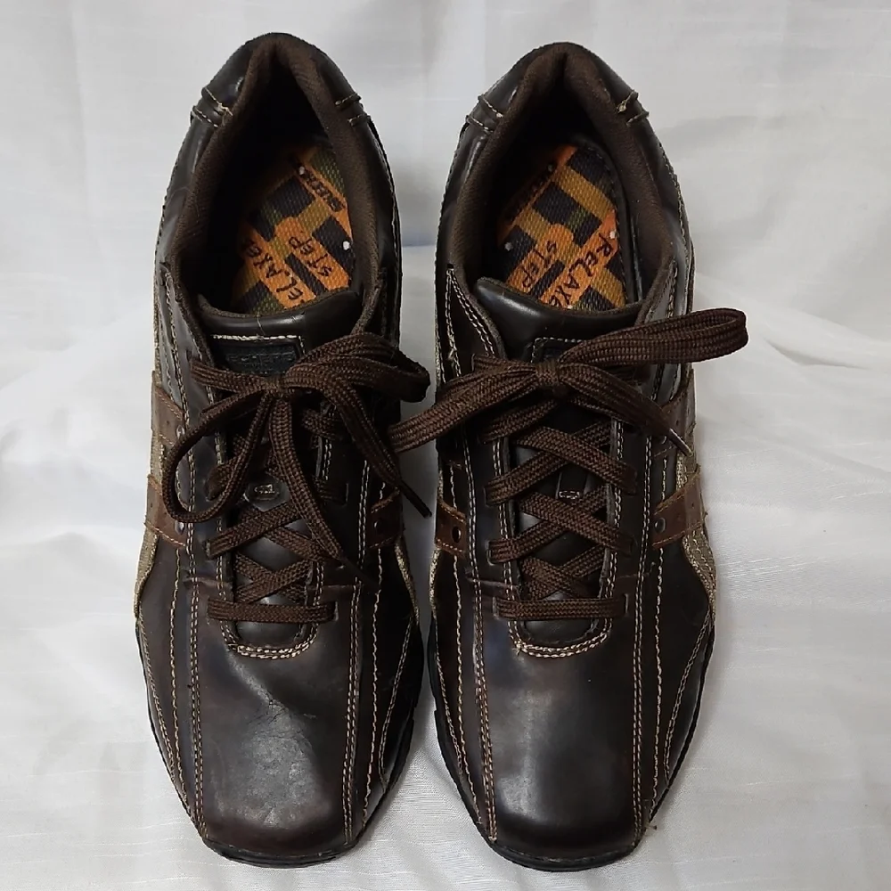 Skechers Men's Size 12 Blake Relaxed Step Brown Leather Casual Work Shoes 63385 - Picture 4 of 16